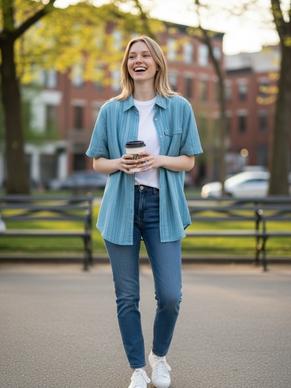 Royal Robbins Light Blue Striped Button-Down Shirt